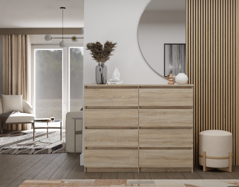 Comò ADGO Malwa M8 8 Cassetti Larghezza 120 Cm - Mobile Classico Salvaspazio Per Camera Da Letto, Corridoio - Rovere Artisan - 4