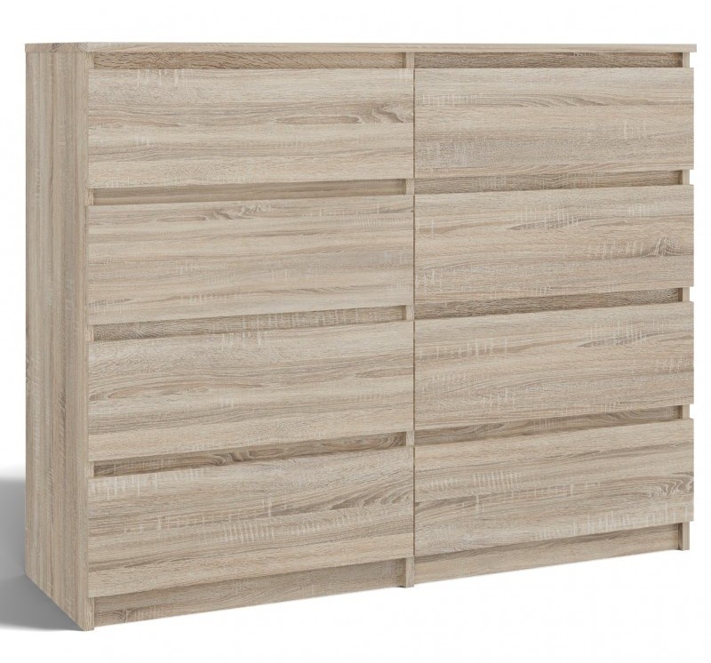 ADGO Malwa M8 120 - Cómoda con 8 cajones 120 x 97 x 40 cm, Armario clásico con estantes para Dormitorio, Pasillo, salón, Ahorro de Espacio (se envía en 2 Paquetes) (Roble Artisan