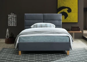 Łóżko tapicerowane szare .150 Sierra Velvet 120x200 z nóżkami dębowymi