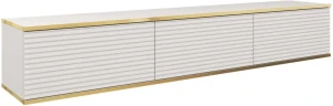 Szafka RTV Oro wisząca 175 cm lamele, biały ze złotymi wstawkami