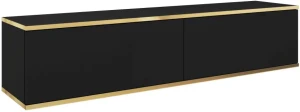 Szafka RTV Oro wisząca 135 cm czarny ze złotymi wstawkami