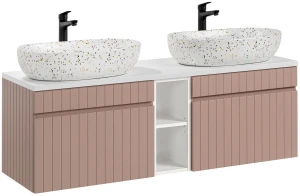 Zestaw mebli łazienkowych ICONIC ROSE z dwoma umywalkami LILI i blatem 140 cm - 6 elementów