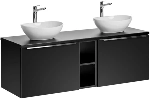 Zestaw mebli łazienkowych SANTA FE BLACK z dwoma umywalkami LOLA i blatem 140 cm - 6 elementów
