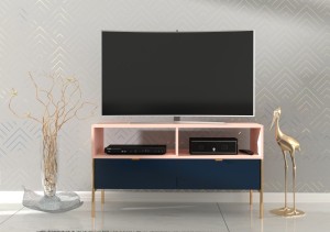 Granatowo różowa szafka RTV na metalowych nóżkach Polka Navy Blue/Pink