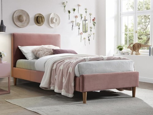 Łóżko tapicerowane Acoma Velvet 90X200 róż antyczny