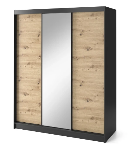 Szafa przesuwna z lustrem Esville III garderoba 180x60x220 cm dąb artisan/czarny mat