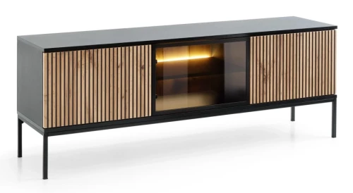 Szafka RTV SENTO z LED 154x56x39 cm czarny/dąb wotan