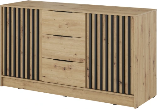 Komoda Nelly 3D 86x155x45 cm dąb artisan / lamela czarna
