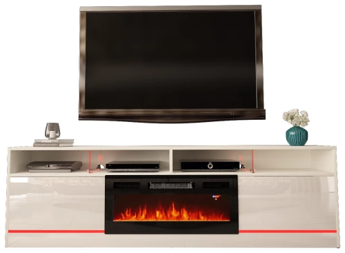 Szafka RTV DISPARO 07 RTV z kominkiem i LED 200 cm biały mat/połysk