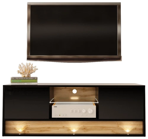 Szafka RTV VISION 03 z LED 140 cm czarny/wotan mat/połysk