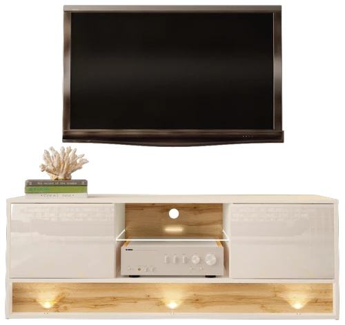 Szafka RTV VISION 03 z LED 140 cm biały/wotan mat/połysk