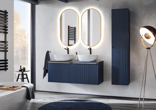 Zestaw mebli łazienkowych SANTA FE DEEP BLUE A5 z szafką pod umywalkę 2x60 cm - 6 elementów