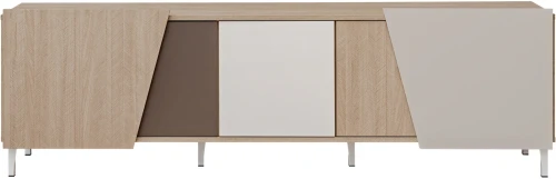 Komoda RTV 5D Viste szafka 180 cm jodełka scandi/trufla/toupe/biały połysk