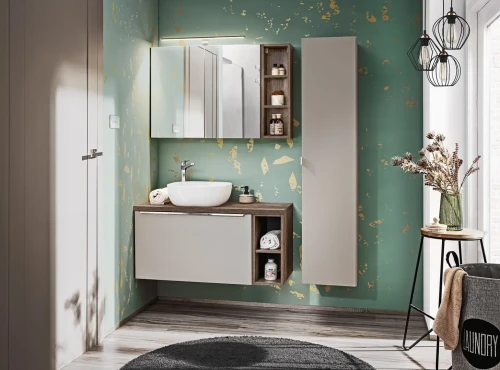 Zestaw mebli łazienkowych SANTA FE TAUPE A4 taupe/dąb vintage z szafką pod umywalkę 80 cm - 8 elementów