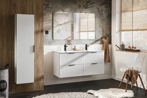 Zestaw mebli łazienkowych ADEL WHITE A01 z szafką pod umywalkę 120 cm - 7 elementów