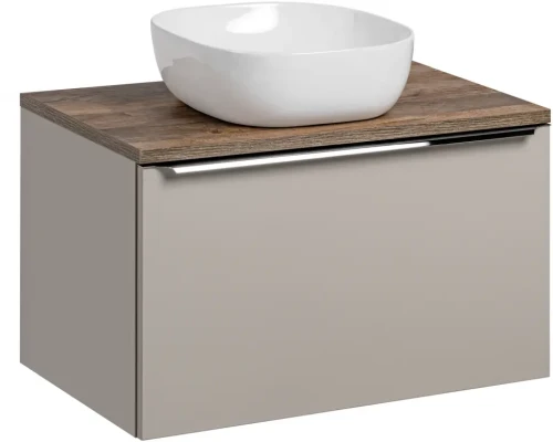 Zestaw mebli łazienkowych SANTA FE taupe/dąb vintage z szafką umywalką SMILE i blatem 80 cm