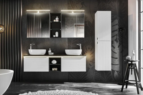 Zestaw mebli łazienkowych LEONARDO WHITE A7 z szafką pod umywalkę 150 cm - 13 elementów