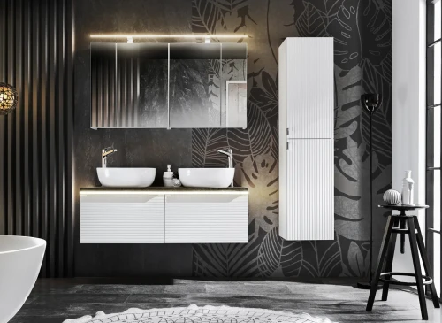 Zestaw mebli łazienkowych LEONARDO WHITE A5 z szafką pod umywalkę 120 cm - 10 elementów