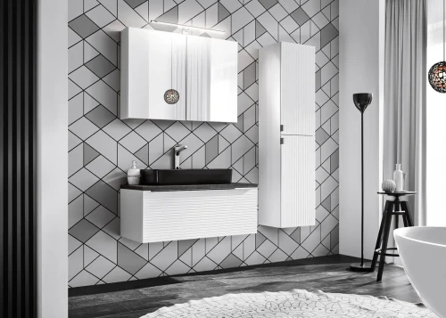 Zestaw mebli łazienkowych LEONARDO WHITE A3 z umywalką SLIM i blatem 90 cm - 6 elementów