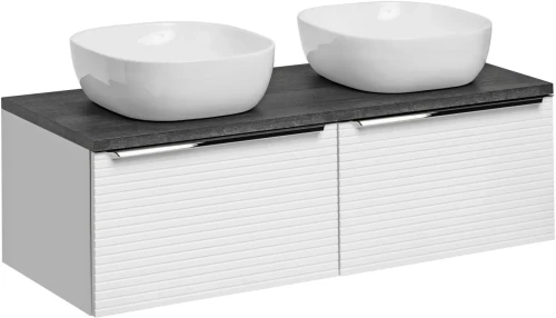 Zestaw mebli łazienkowych LEONARDO WHITE z dwiema umywalkami SMILE i blatem 120 cm - 5 elementów