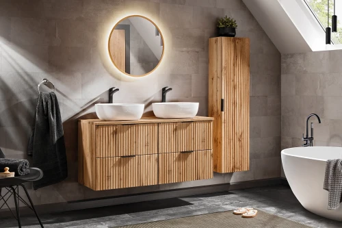 Zestaw mebli łazienkowych ADEL OAK A02 z szafką pod umywalkę 120 cm - 7 elementów