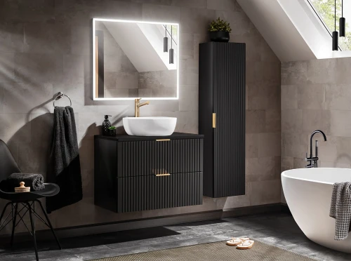Zestaw mebli łazienkowych ADEL BLACK A03 z szafką pod umywalkę 80 cm - 5 elementów