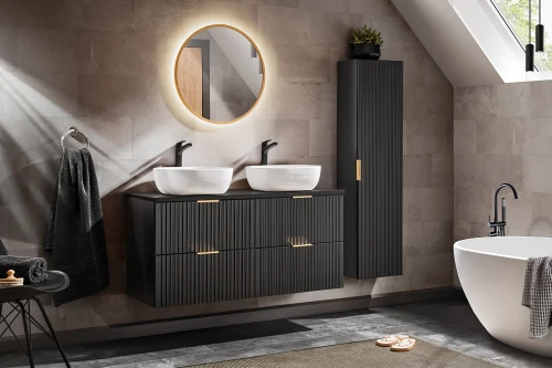 Zestaw mebli łazienkowych ADEL BLACK A04 z szafką pod umywalkę 120 cm - 7 elementów