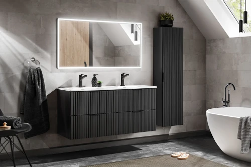 Zestaw mebli łazienkowych ADEL BLACK A05 z szafką pod umywalkę 120 cm - 7 elementów