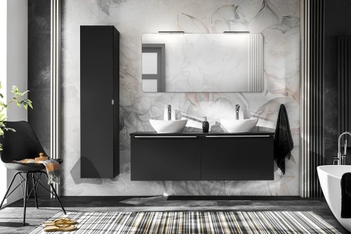 Zestaw mebli łazienkowych SANTA FE BLACK A2 z szafką pod umywalkę 120 cm - 9 elementów