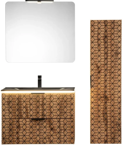 Zestaw mebli łazienkowych DIAMOND A3 dąb wotan z szafką pod umywalkę 80 cm - 7 elementów