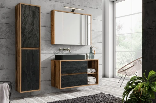 Zestaw mebli łazienkowych HAMPTON CONCRETE A5 z szafką pod umywalkę 100 cm - 5 elementów