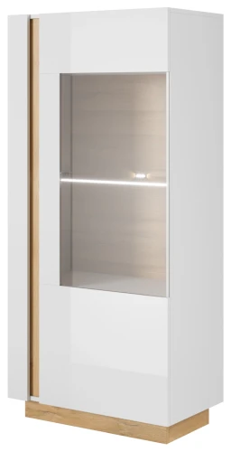 Witryna Arco niska 72 cm biały połysk + dąb grandson