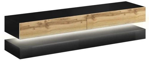 Szafka RTV FLY LED czarny/dąb wotan