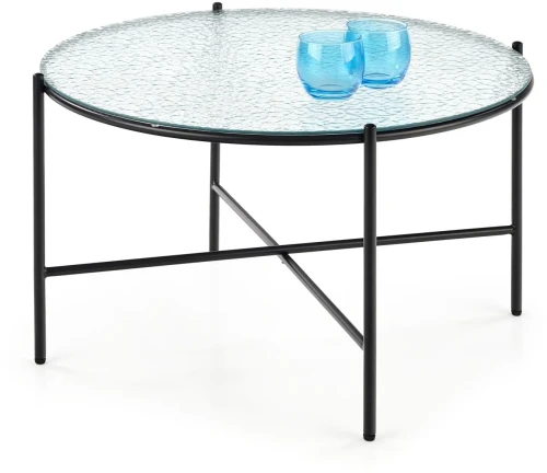 Ława okrągła Rosalia 70cm do salonu blat szkło bezbarwny/czarny