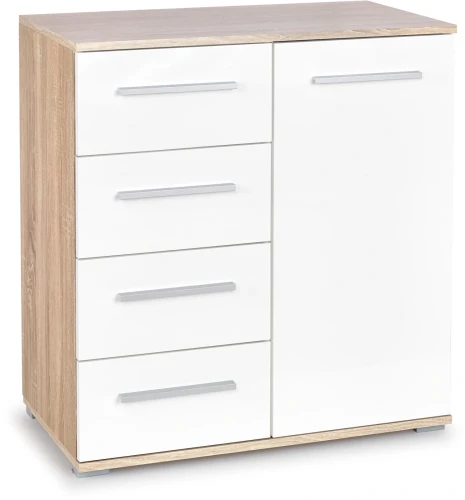 Komoda Lima 77 cm z 4 szufladami dąb sonoma / biały wysoki połysk