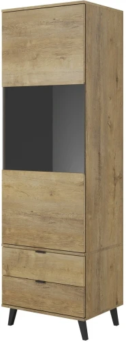 Witryna Nest 60 cm z 2 szufladami do salonu dąb lefkas/czarny
