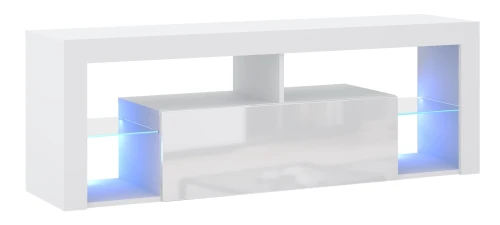 Szafka RTV Everest 140 cm z oświetleniem LED biały/biały połysk