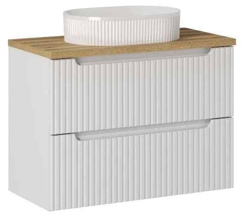 Zestaw mebli łazienkowych NOVA WHITE szafka 80 cm 2 szuflady z umywalką BEYOND i blatem dąb 80 cm