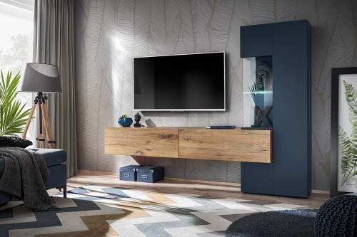 Meblościanka Marino 210 cm zestaw 2 elementy do salonu granatowy/dąb flagstaff