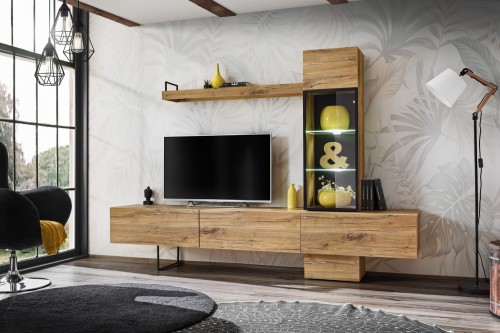 Meblościanka Rise 240 cm z oświetleniem LED do salonu dąb flagstaff
