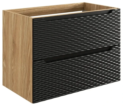 Szafka łazienkowa pod umywalkę 80 cm 2 szuflady OCEAN BLACK czarny + dąb olejowany