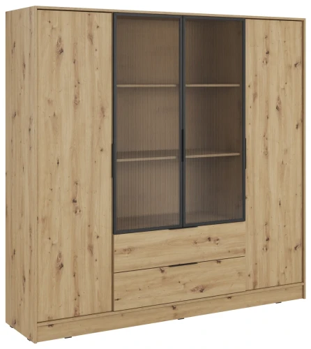 Szafa Kelly RM 206 cm przeszklona z oświetleniem LED do sypialni dąb artisan