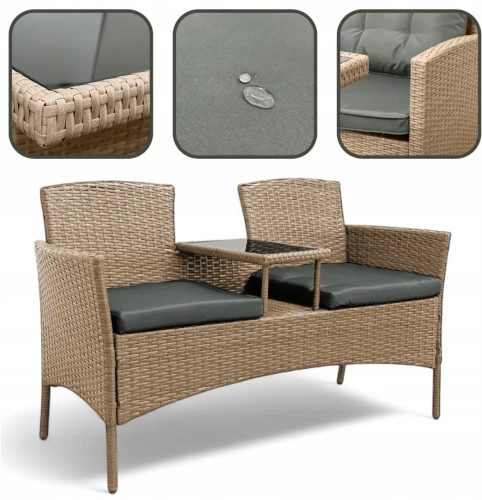 Zestaw mebli ogrodowych Twins z technorattanu na balkon sofa dwuosobowa + stolik Naturalny