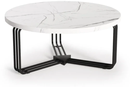 Ława okrągła Antica 80 cm blat biały marmur/czarny