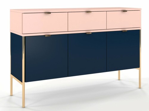 Granatowo różowa szeroka komoda na metalowych nóżkach Polka Navy Blue/Pink