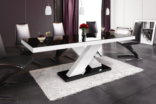 Stół rozkładany XENON 160-208 cm Czarno-biały połysk