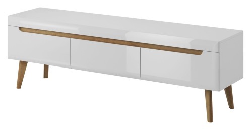 Szafka RTV Nordi  160cm biały połysk / dąb riviera