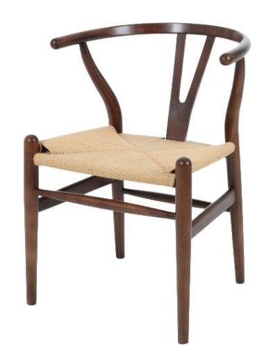Krzesło WISHBONE ciemny brąz  drewno bukowe siedzisko plecionka naturalne włókno