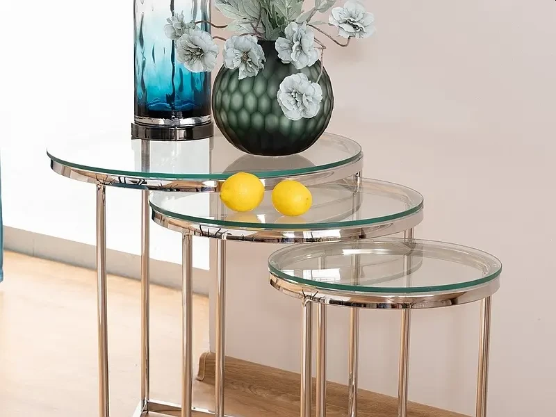 Zestaw stolików Trinity transparentny/srebrny