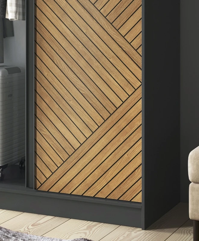 Szafa przesuwna z lustrem Marrphy II garderoba 120x60x220 cm czarny/dąb caramel